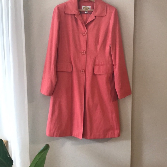 Talbots Coral Button Up Rain Trench Coat Size M - Picture 1 of 17